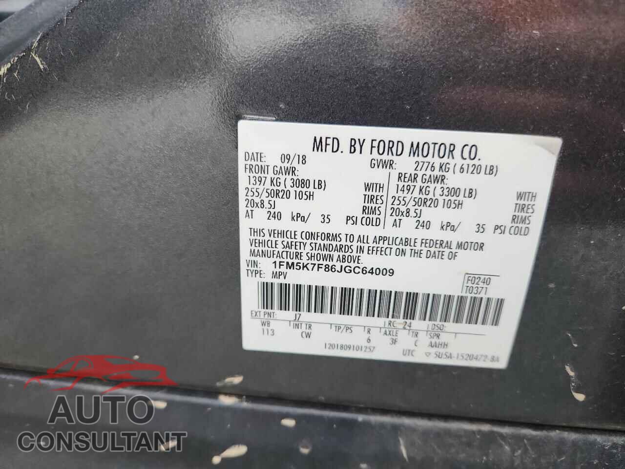 FORD EXPLORER 2018 - 1FM5K7F86JGC64009