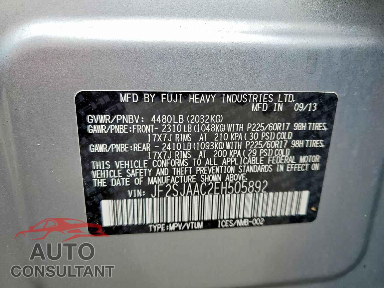 SUBARU FORESTER 2014 - JF2SJAAC2EH505892