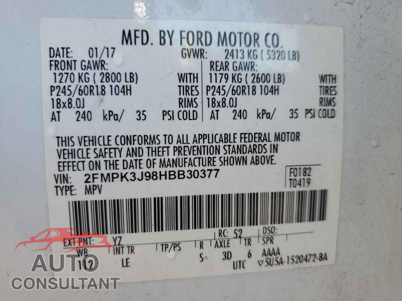 FORD EDGE 2017 - 2FMPK3J98HBB30377