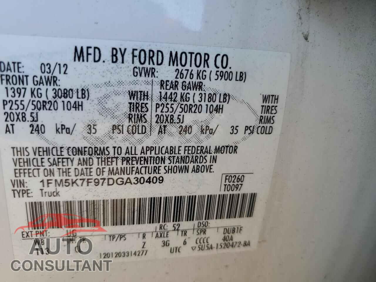 FORD EXPLORER 2013 - 1FM5K7F97DGA30409