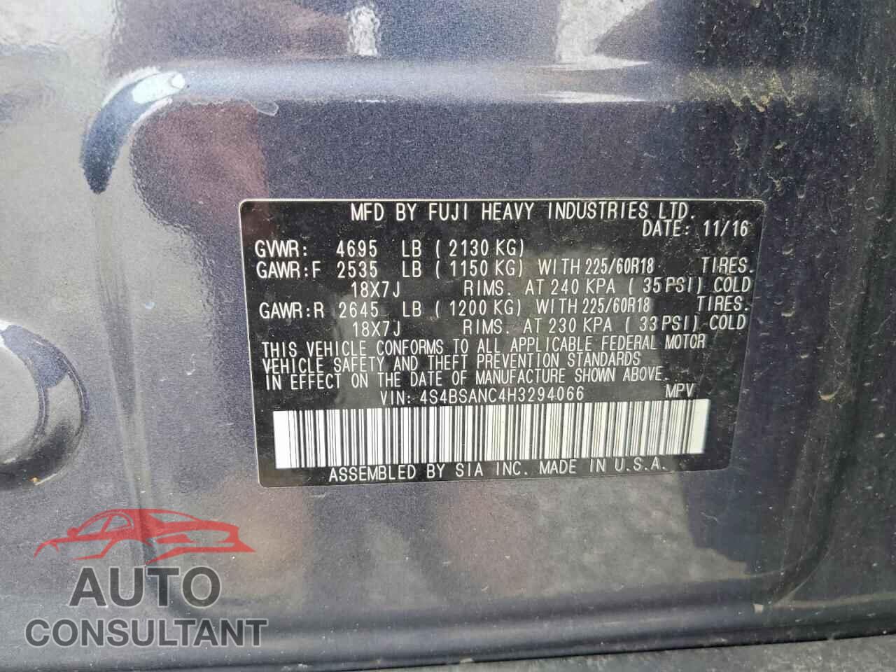 SUBARU OUTBACK 2017 - 4S4BSANC4H3294066