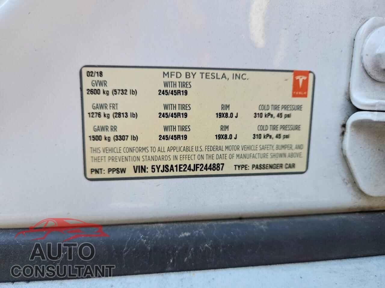 TESLA MODEL S 2018 - 5YJSA1E24JF244887