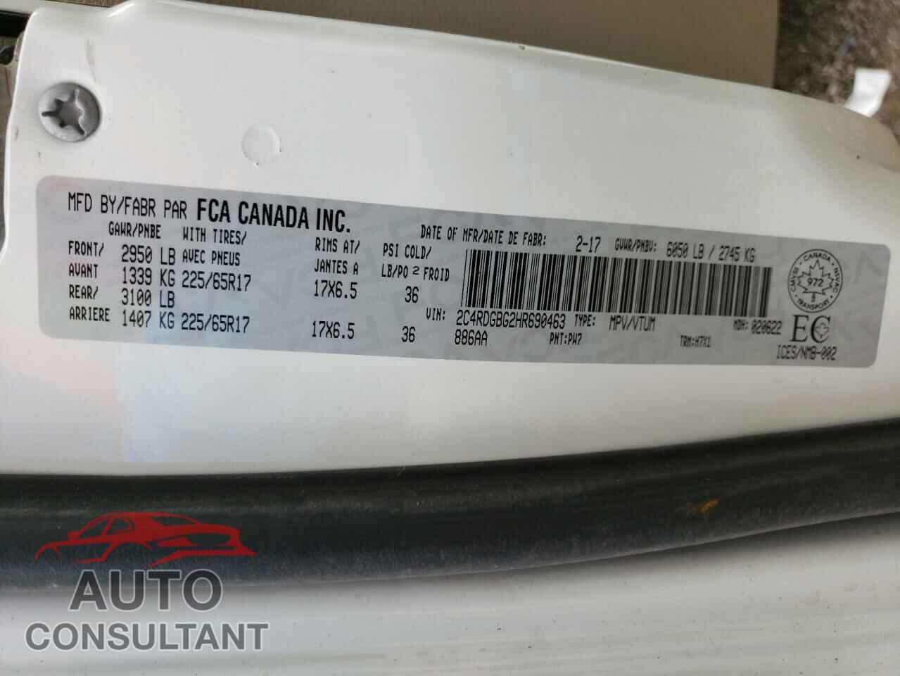 DODGE CARAVAN 2017 - 2C4RDGBG2HR690463