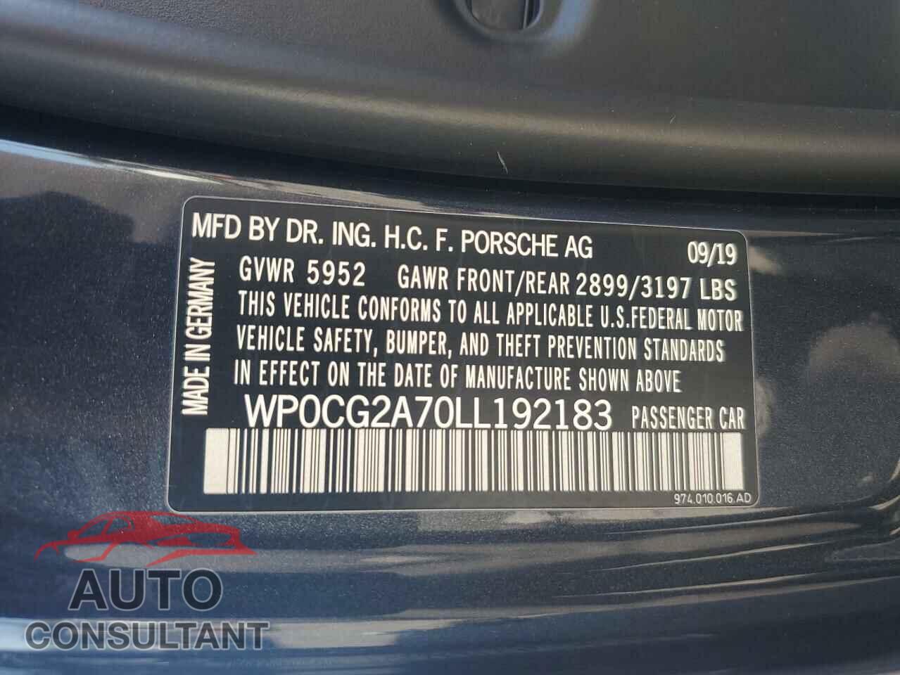 PORSCHE PANAMERA 2020 - WP0CG2A70LL192183