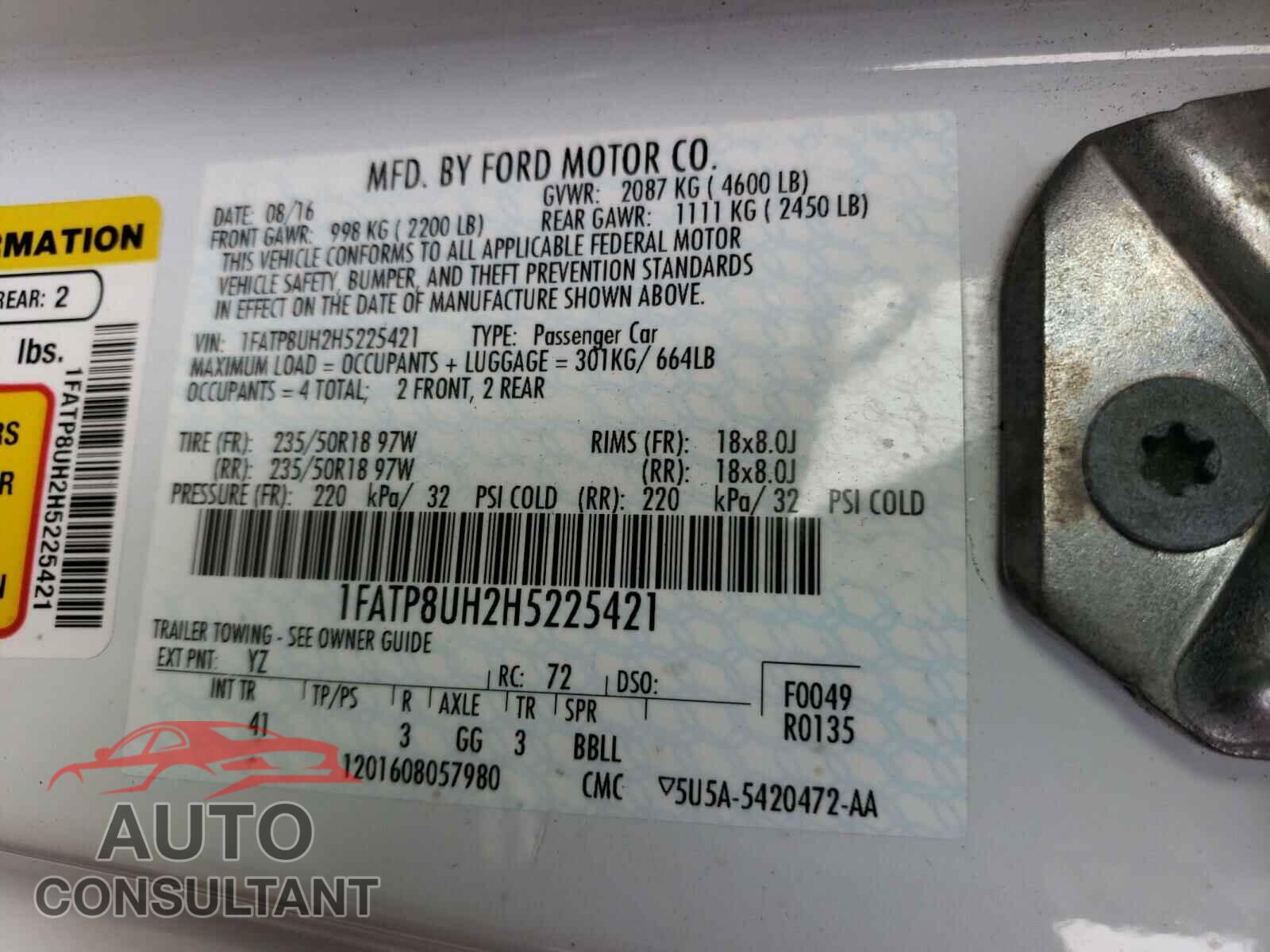 FORD MUSTANG 2017 - 1FATP8UH2H5225421