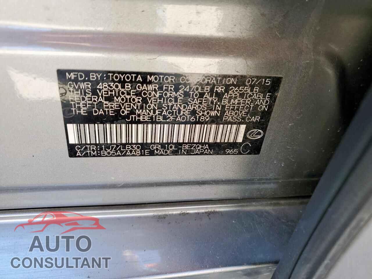 LEXUS GS350 2015 - JTHBE1BL2FA016189