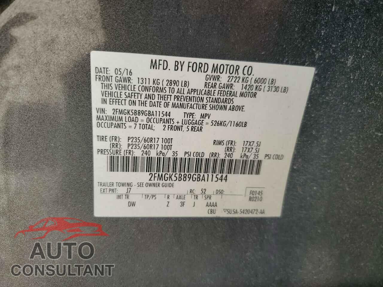 FORD FLEX 2016 - 2FMGK5B89GBA11544