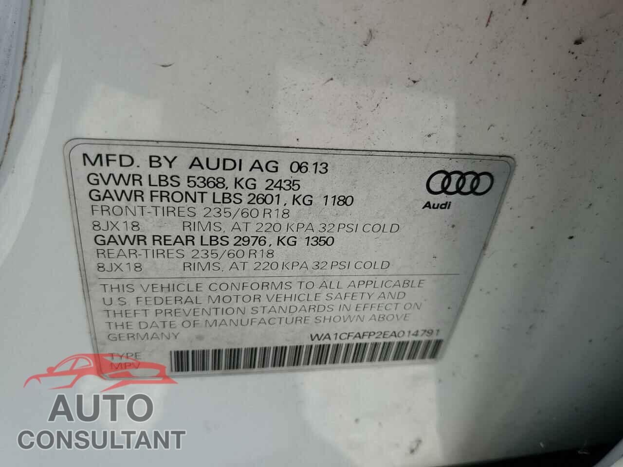 AUDI Q5 2014 - WA1CFAFP2EA014791
