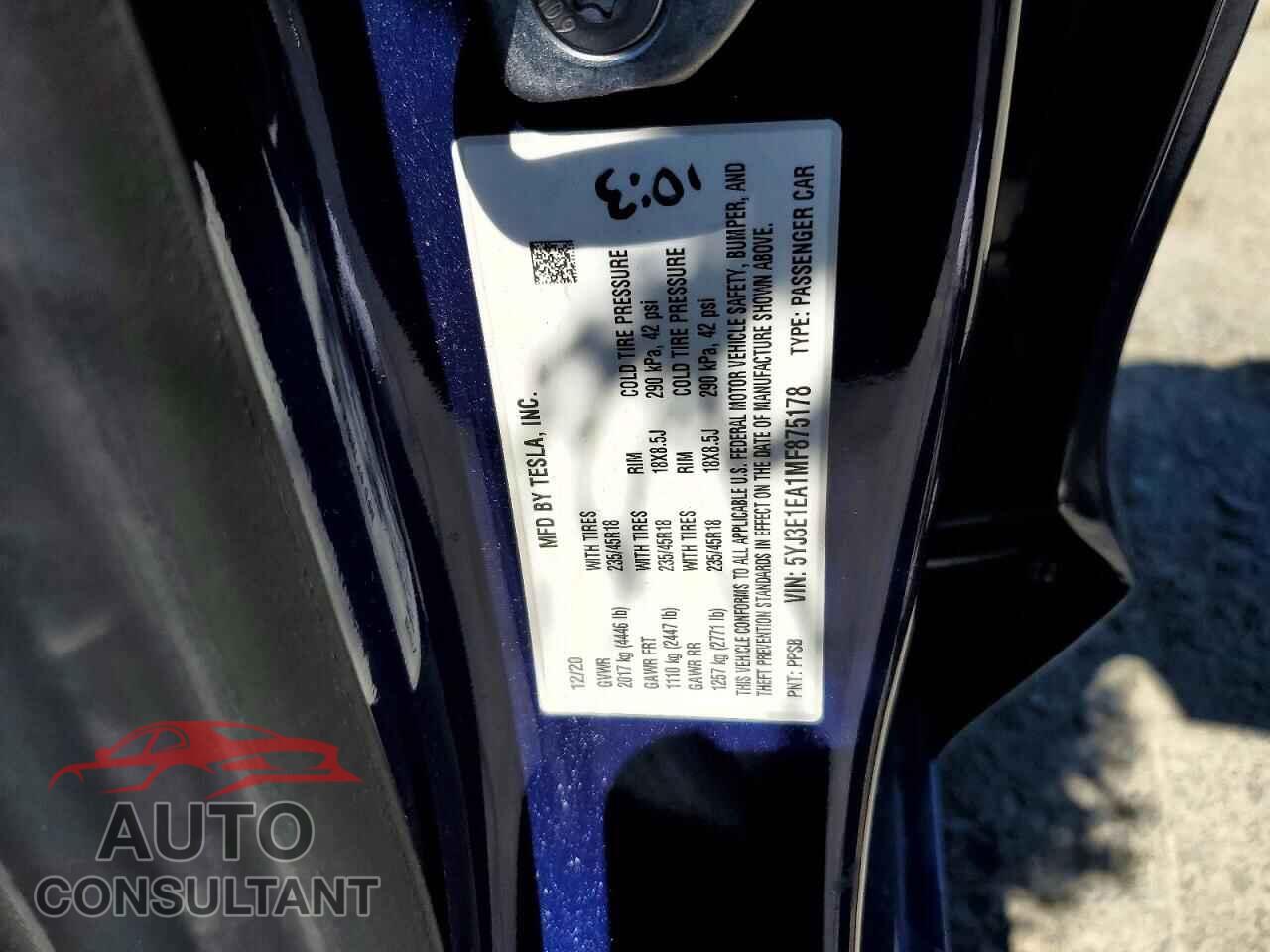 TESLA MODEL 3 2021 - 5YJ3E1EA1MF875178