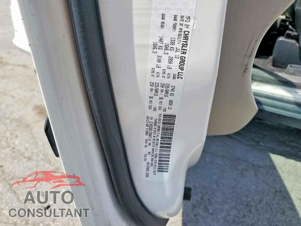 DODGE CARAVAN 2012 - 2C4RDGBG1CR407110