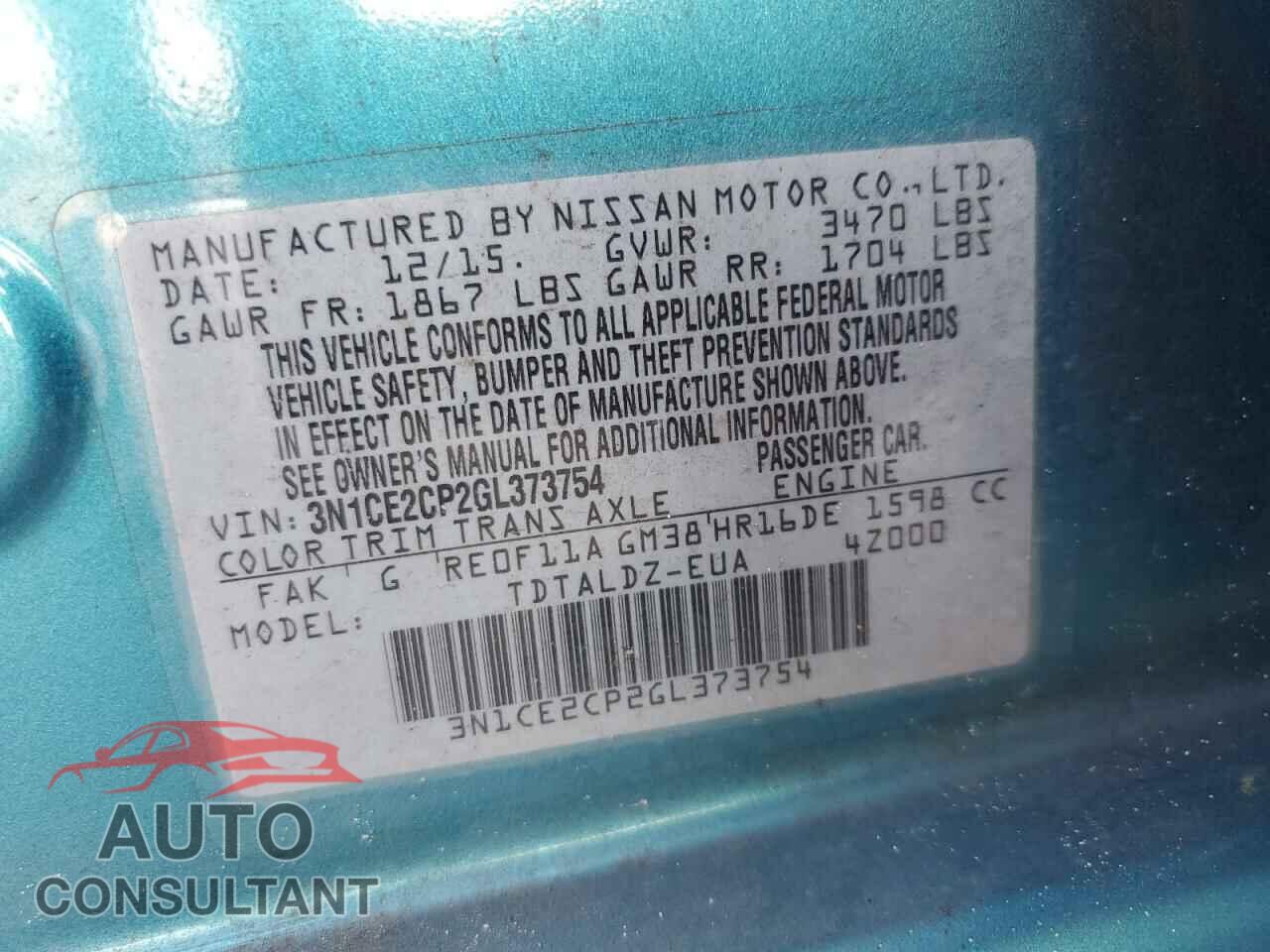 NISSAN VERSA 2016 - 3N1CE2CP2GL373754
