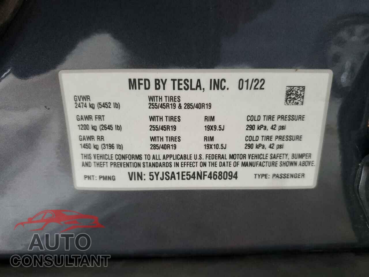 TESLA MODEL S 2022 - 5YJSA1E54NF468094