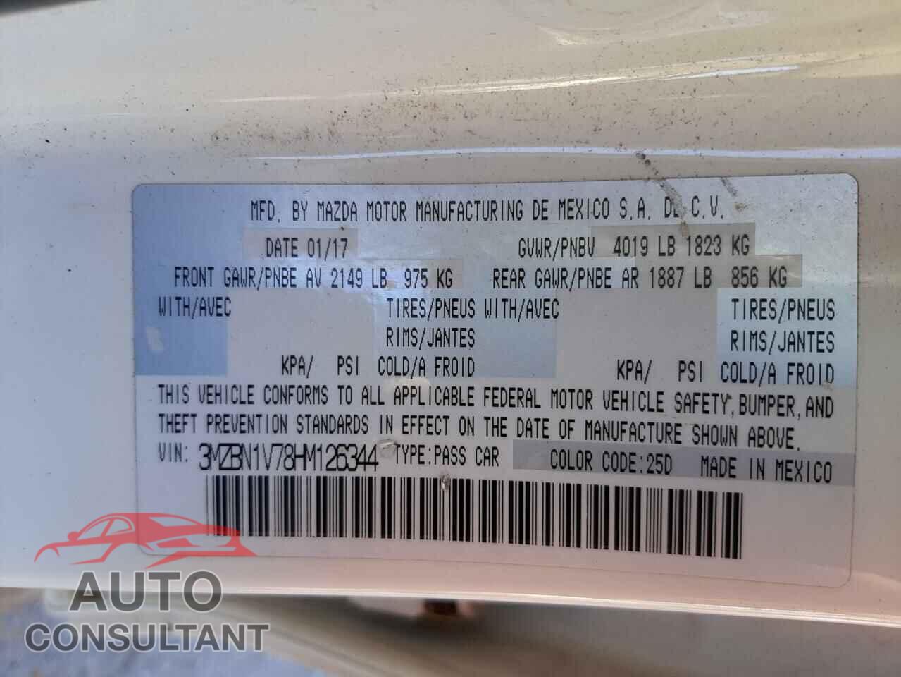 MAZDA 3 2017 - 3MZBN1V78HM126344