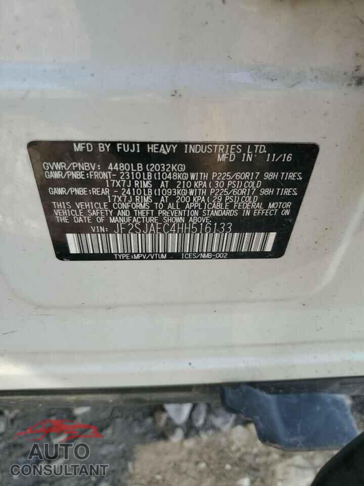 SUBARU FORESTER 2017 - JF2SJAEC4HH516133