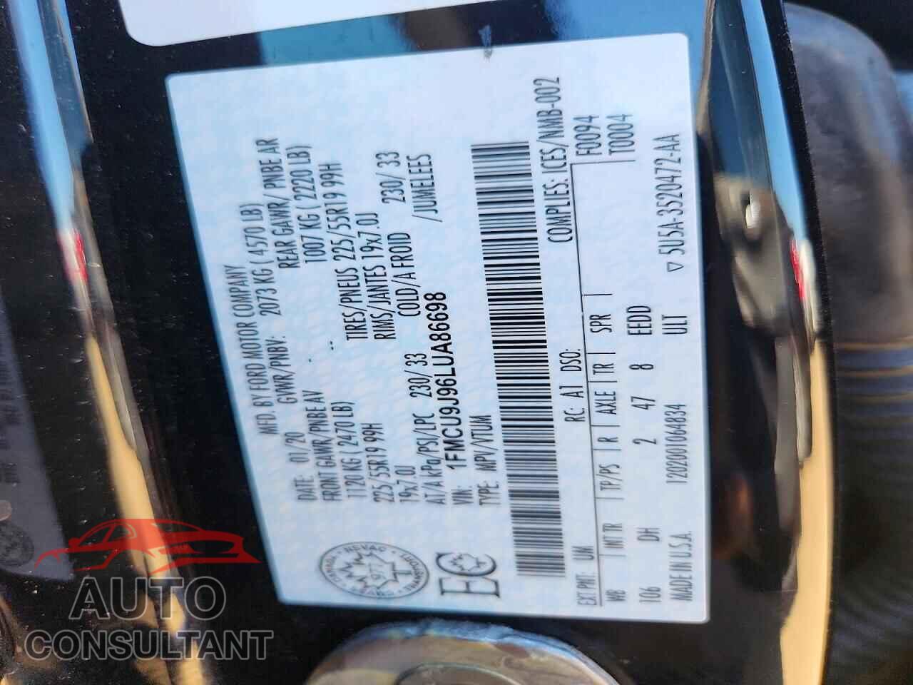 FORD ESCAPE 2020 - 1FMCU9J96LUA86698