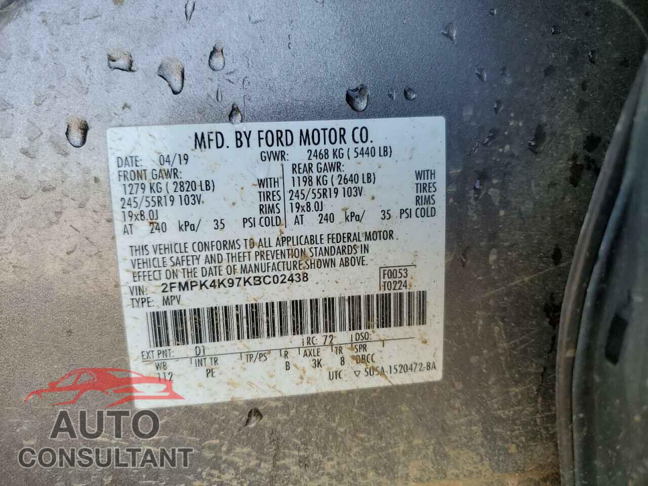 FORD EDGE 2019 - 2FMPK4K97KBC02438