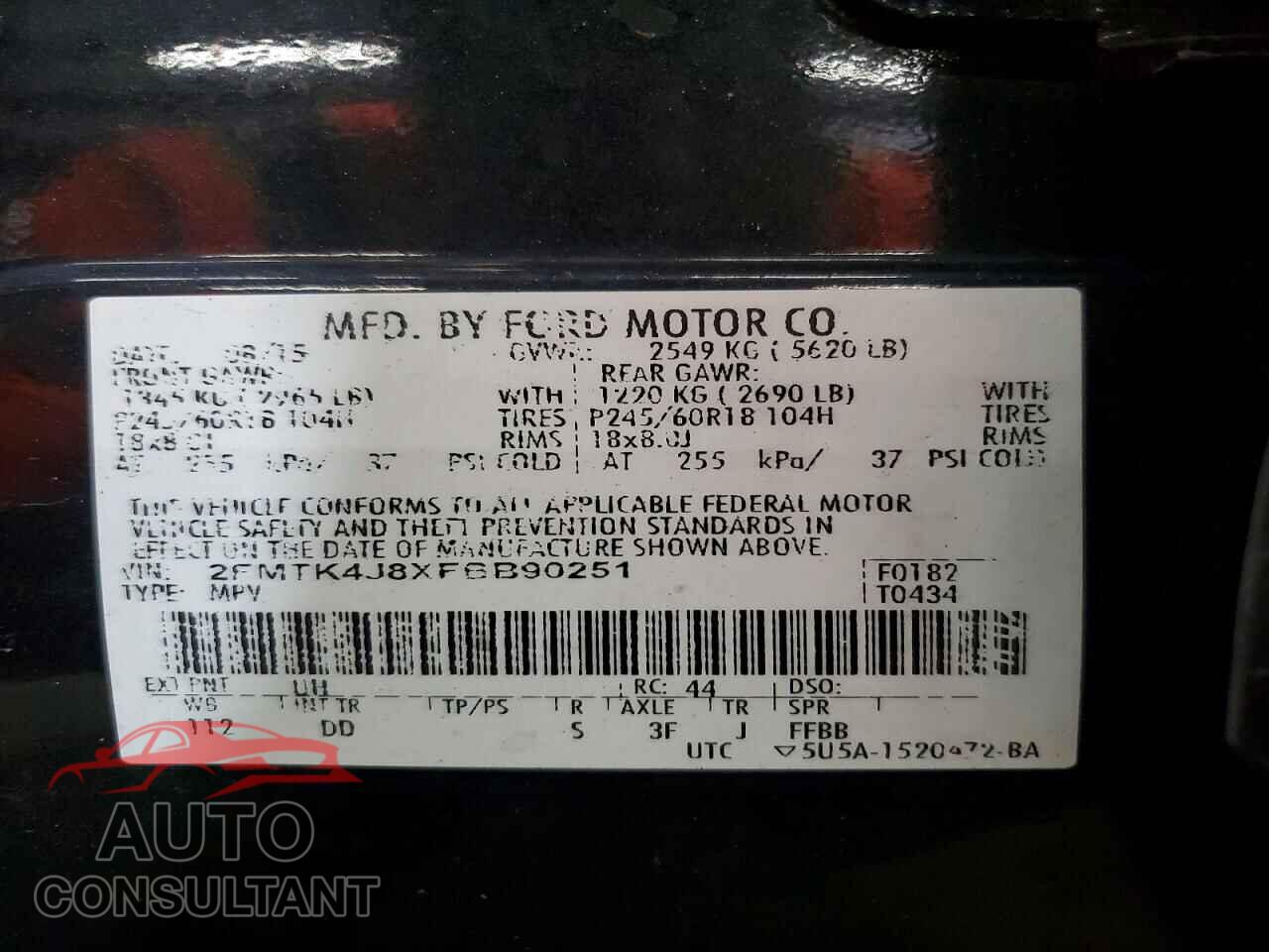 FORD EDGE 2015 - 2FMTK4J8XFBB90251