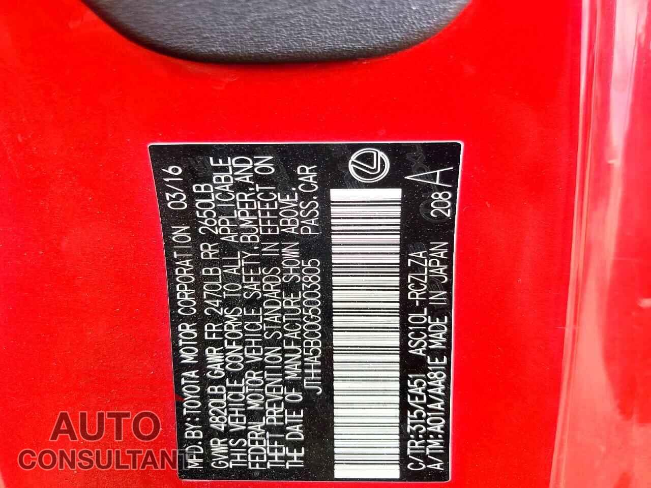 LEXUS RC 2016 - JTHHA5BC0G5003805