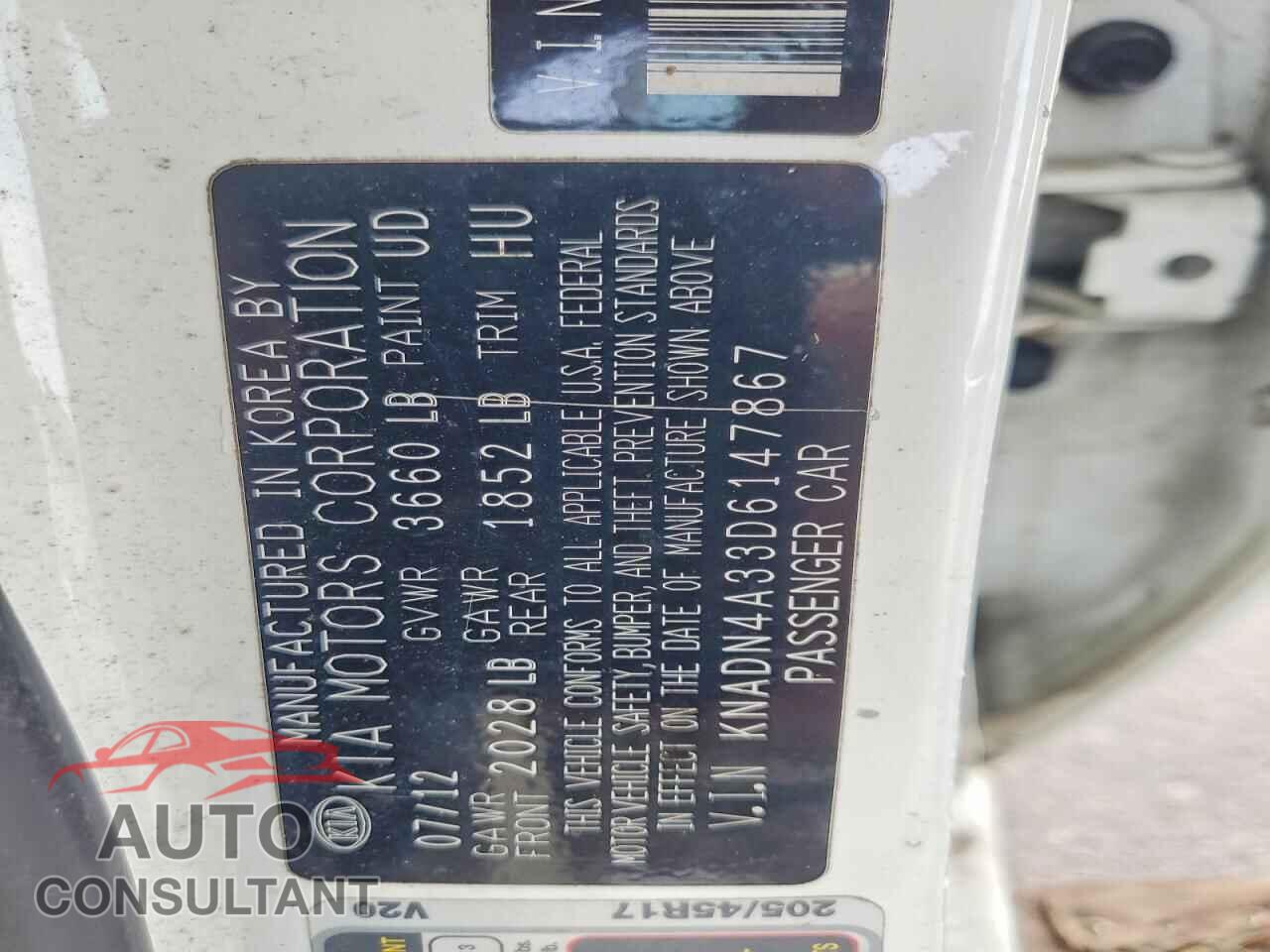 KIA RIO 2013 - KNADN4A33D6147867