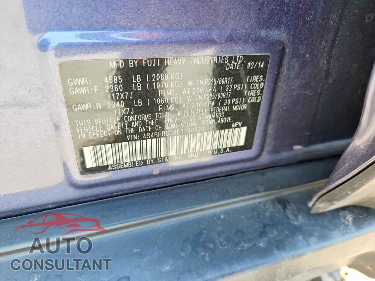 SUBARU OUTBACK 2014 - 4S4BRBCC4E3290020