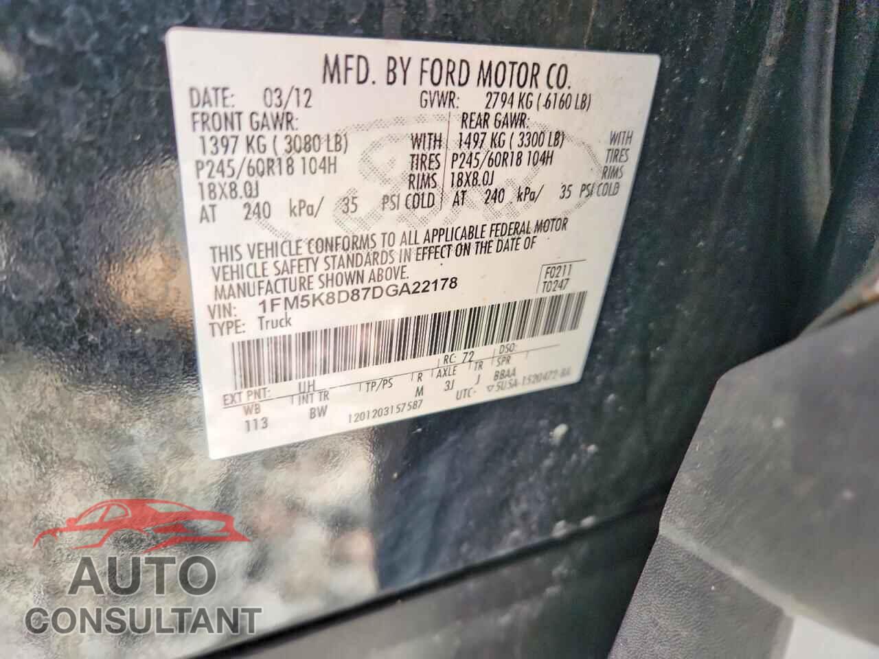 FORD EXPLORER 2013 - 1FM5K8D87DGA22178