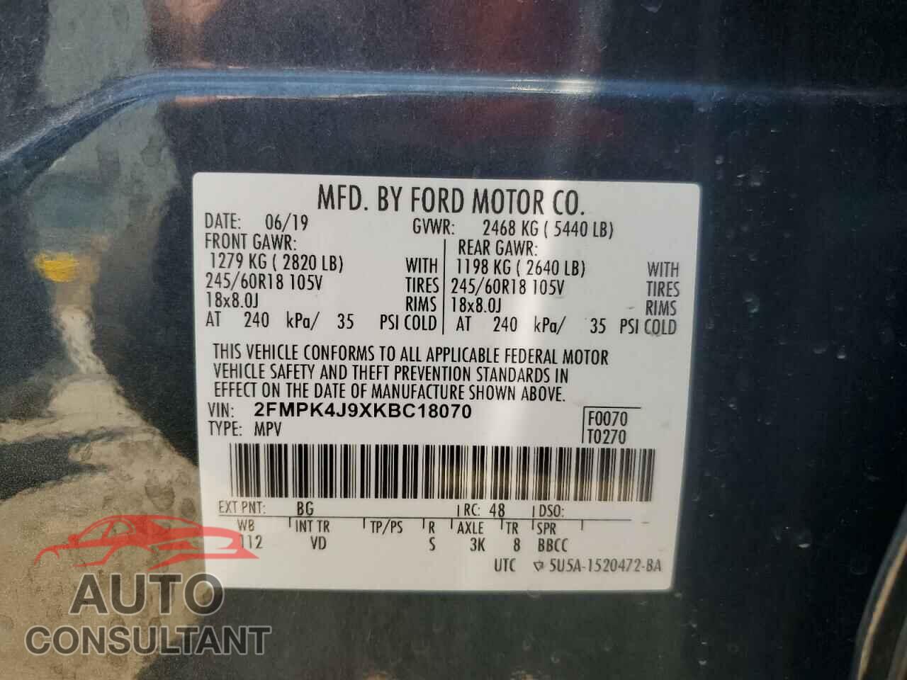 FORD EDGE 2019 - 2FMPK4J9XKBC18070