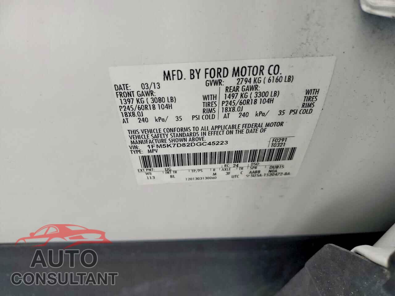 FORD EXPLORER 2013 - 1FM5K7D82DGC45223