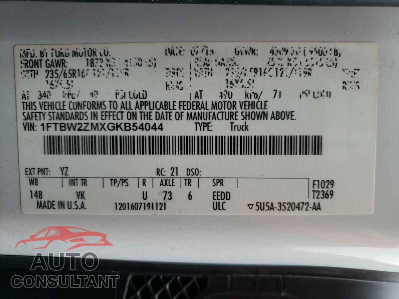 FORD TRANSIT CO 2016 - 1FTBW2ZMXGKB54044