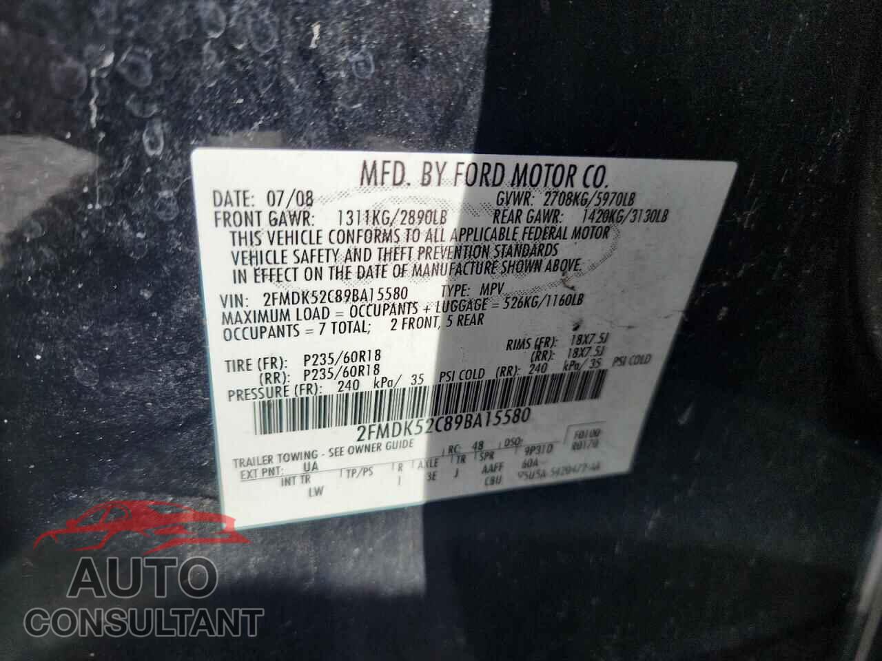 FORD FLEX 2009 - 2FMDK52C89BA15580