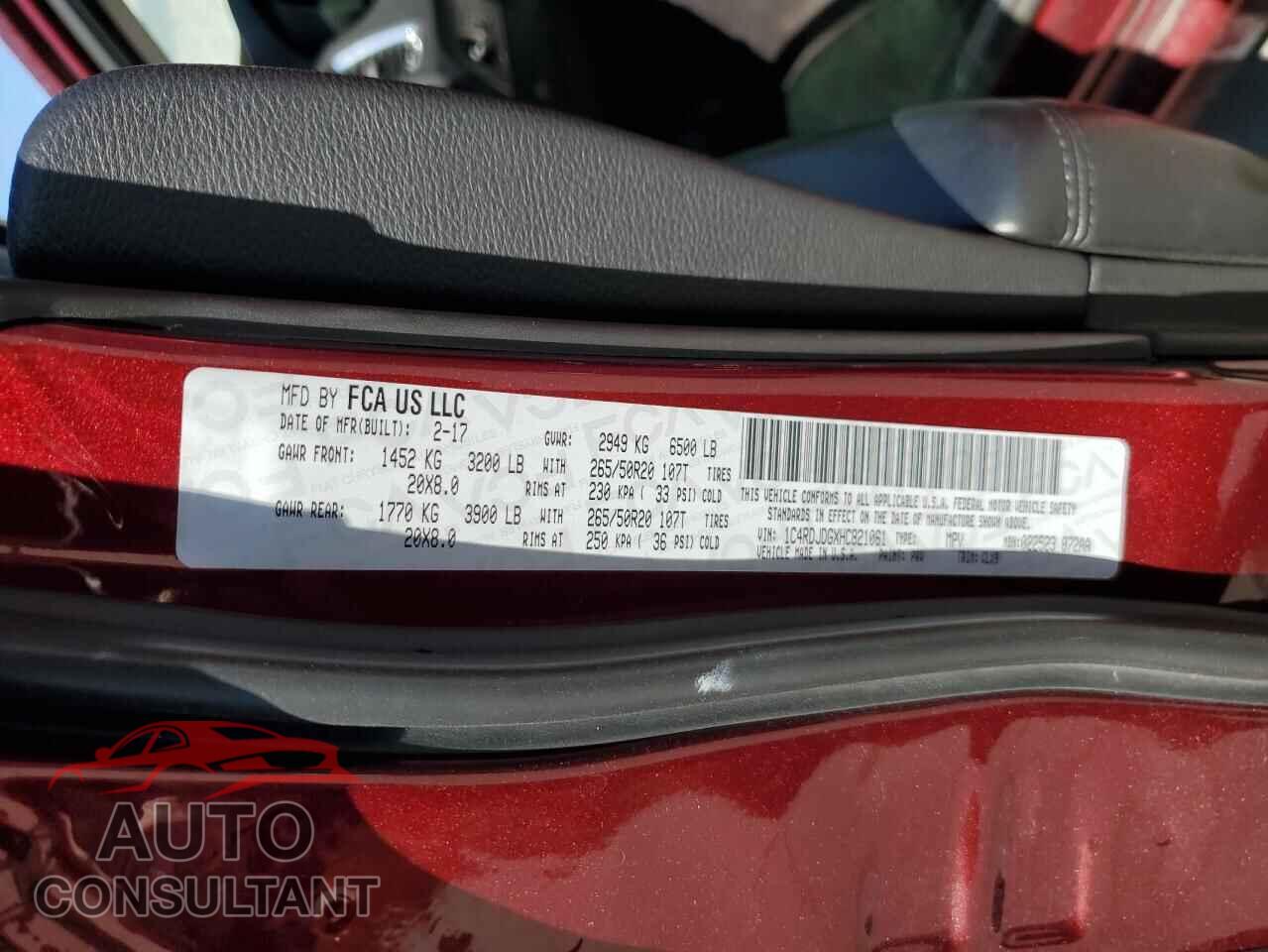 DODGE DURANGO 2017 - 1C4RDJDGXHC821061