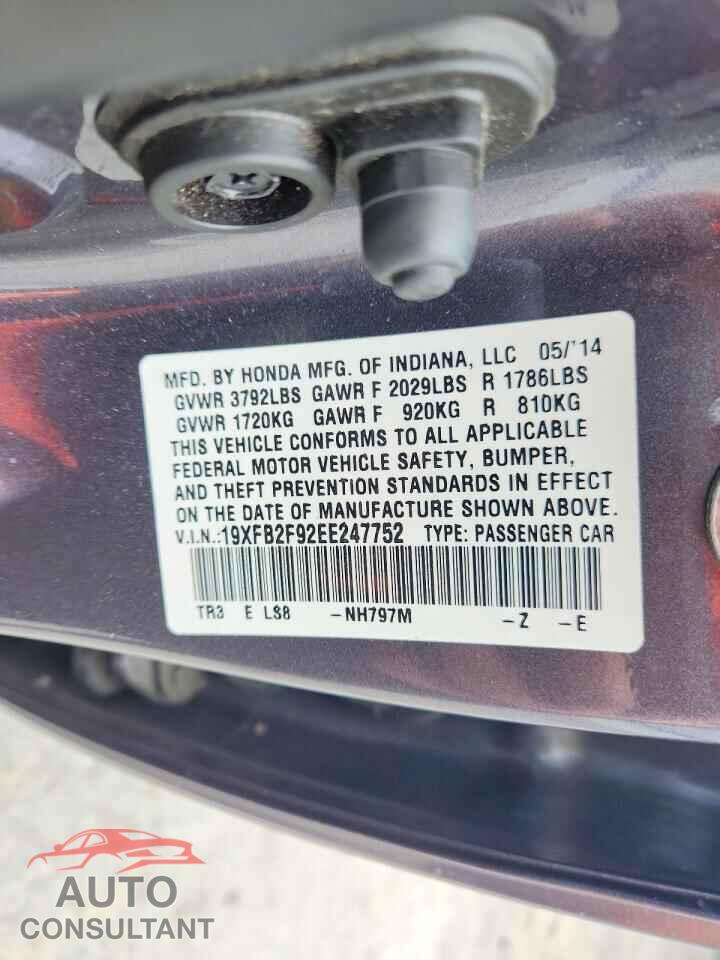 HONDA CIVIC 2014 - 19XFB2F92EE247752