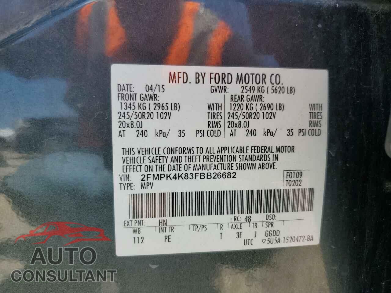 FORD EDGE 2015 - 2FMPK4K83FBB26682