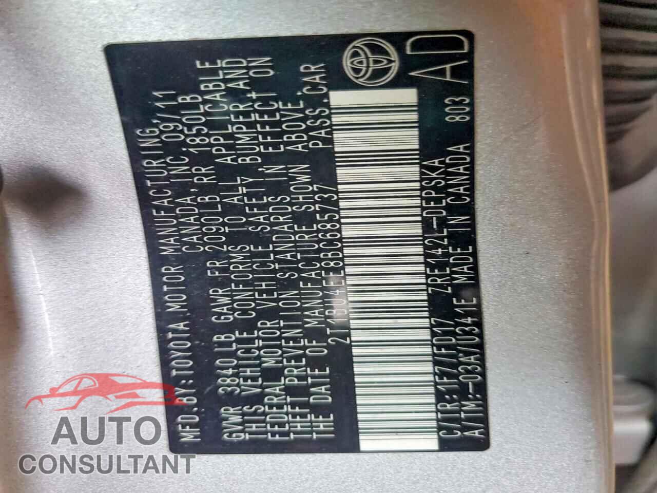 TOYOTA COROLLA 2011 - 2T1BU4EE8BC685737