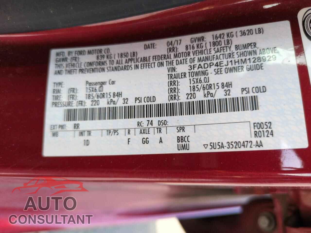 FORD FIESTA 2017 - 3FADP4EJ1HM128929