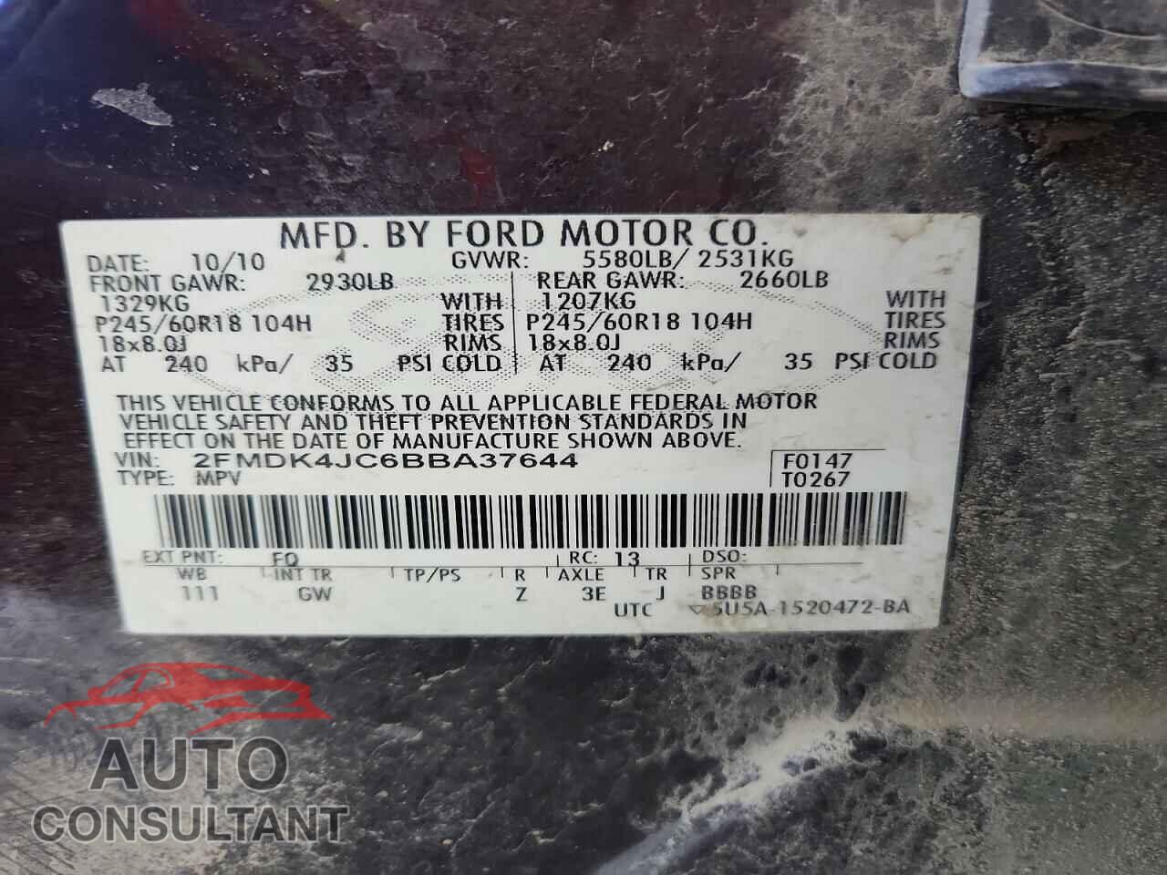 FORD EDGE 2011 - 2FMDK4JC6BBA37644