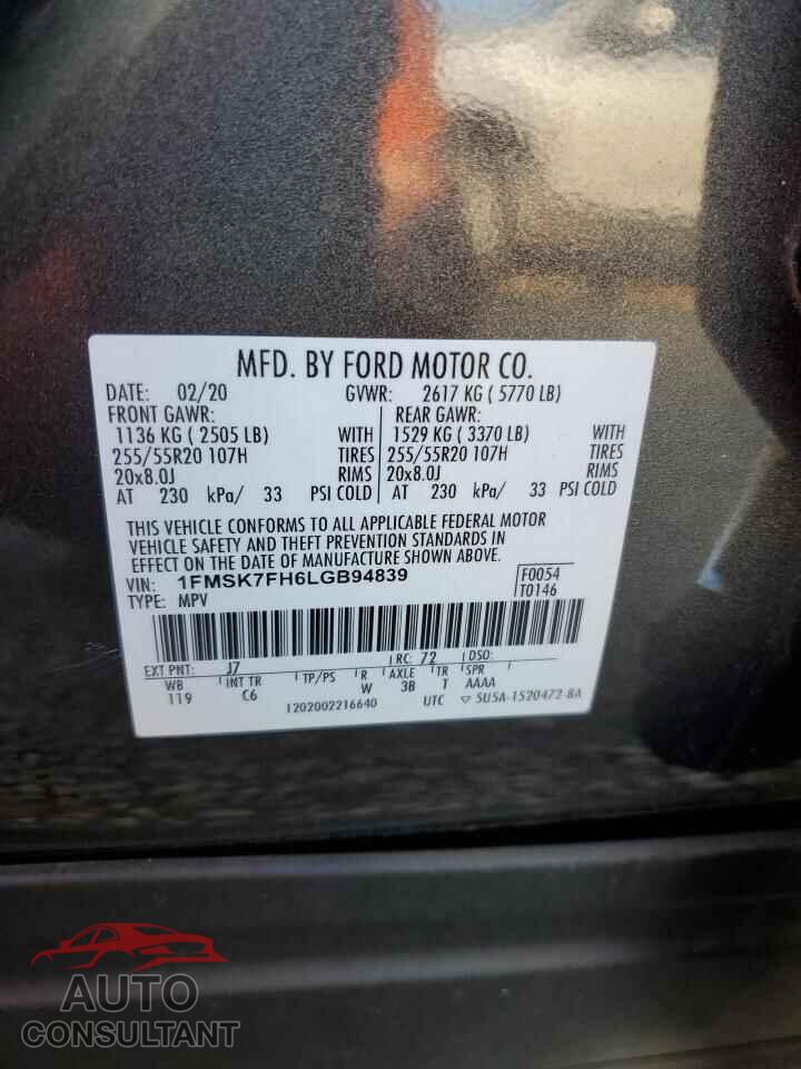 FORD EXPLORER 2020 - 1FMSK7FH6LGB94839