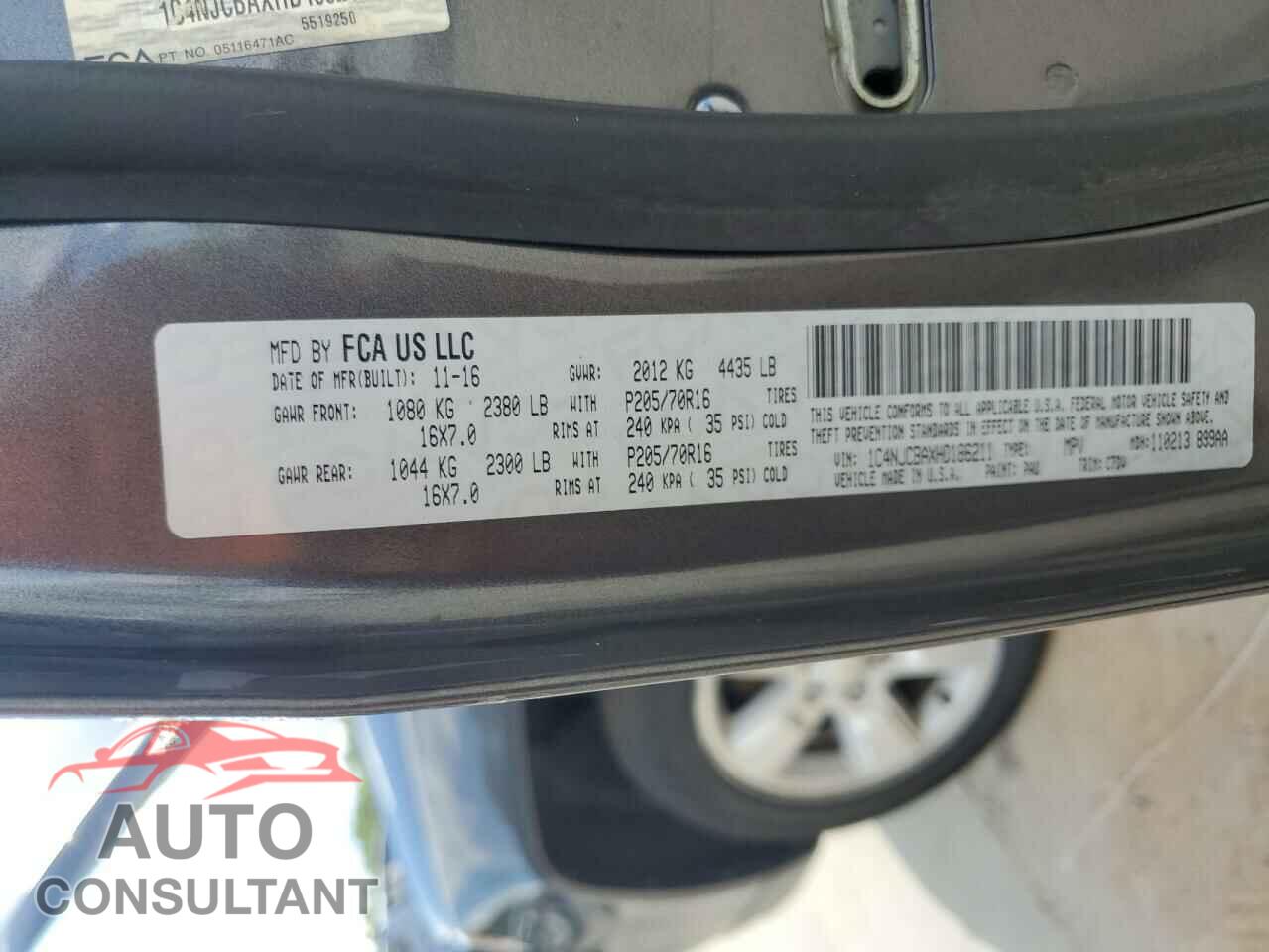 JEEP COMPASS 2017 - 1C4NJCBAXHD186211