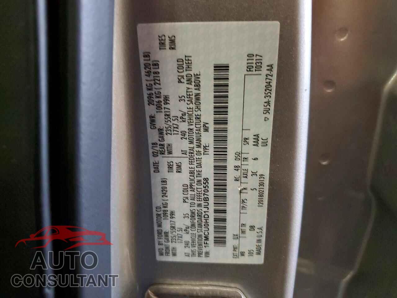 FORD ESCAPE 2018 - 1FMCU0HD1JUB70558