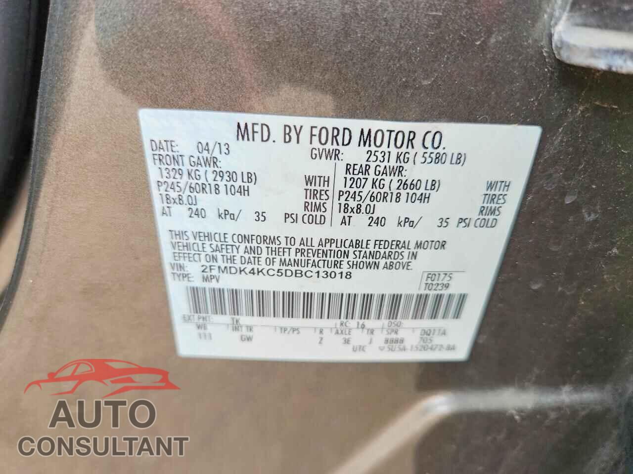FORD EDGE 2013 - 2FMDK4KC5DBC13018