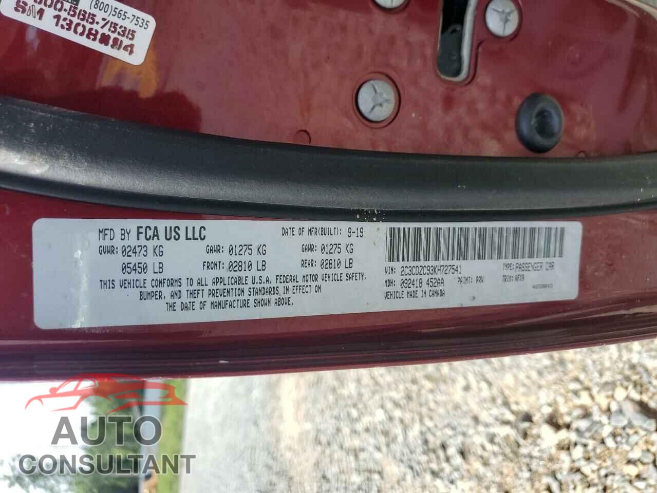 DODGE CHALLENGER 2019 - 2C3CDZC93KH727541
