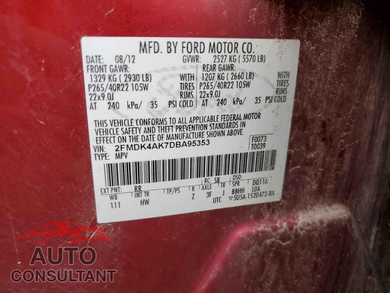 FORD EDGE 2013 - 2FMDK4AK7DBA95353