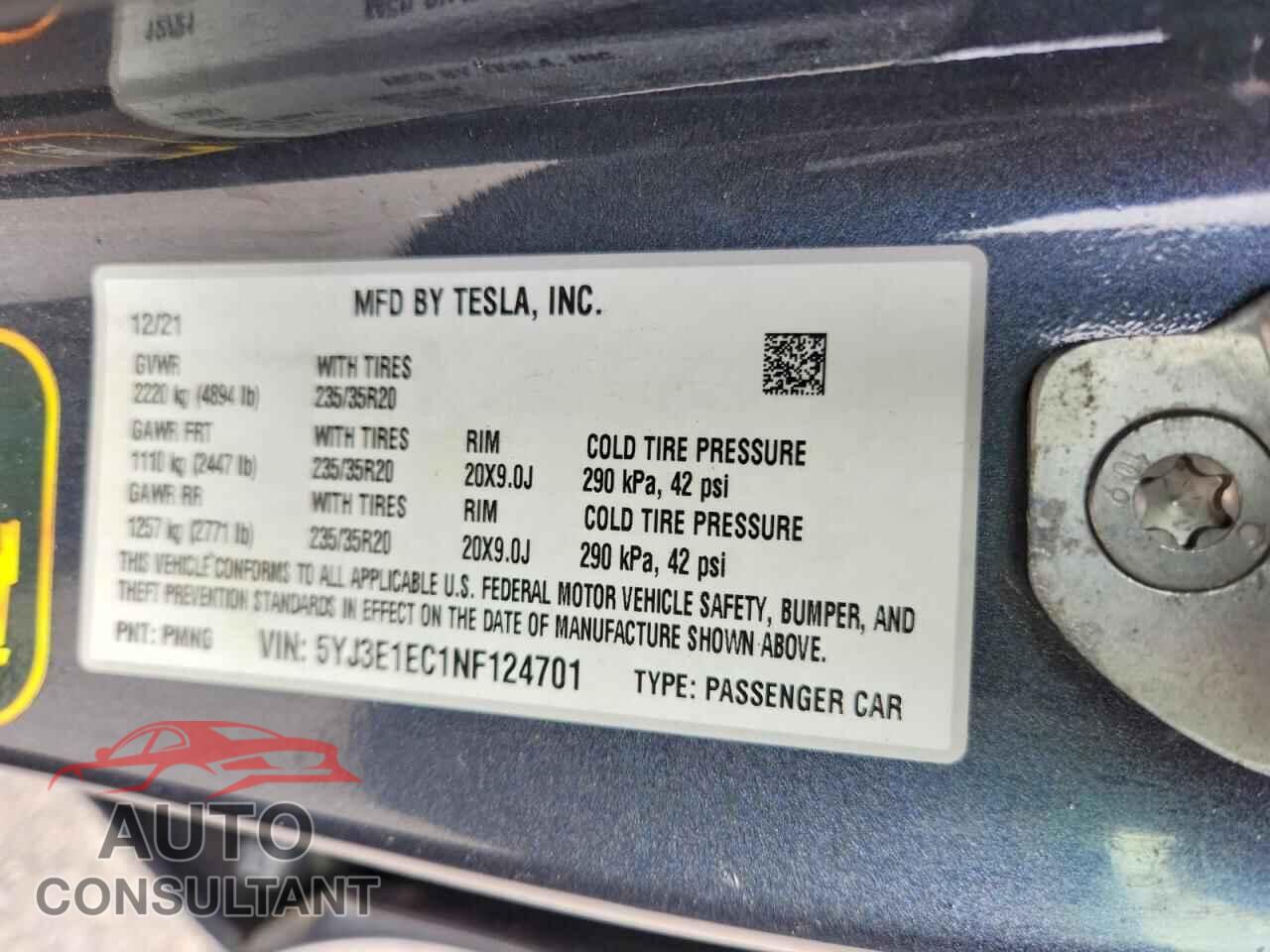 TESLA MODEL 3 2022 - 5YJ3E1EC1NF124701