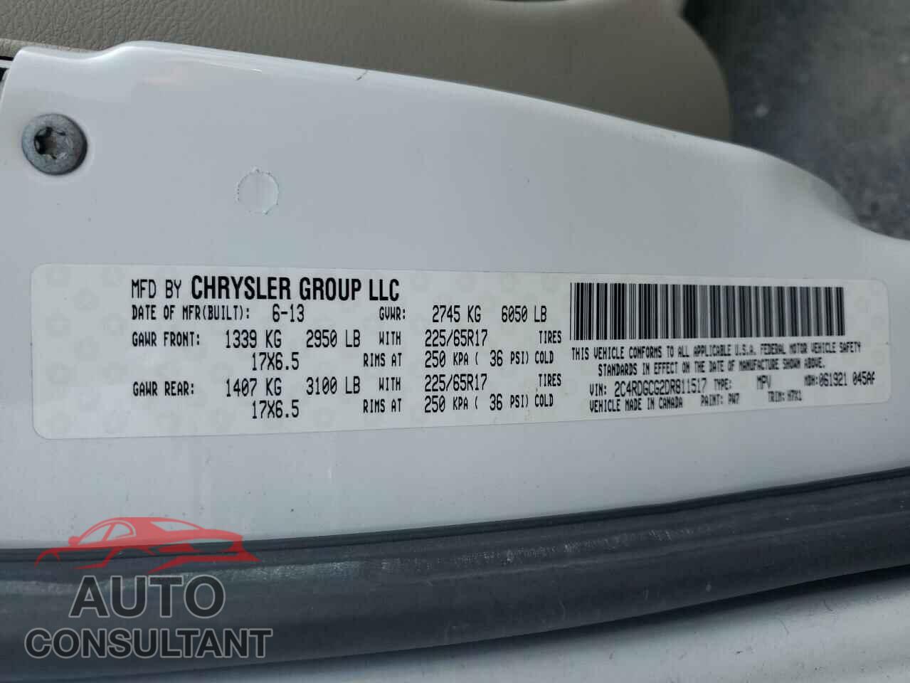 DODGE CARAVAN 2013 - 2C4RDGCG2DR811517