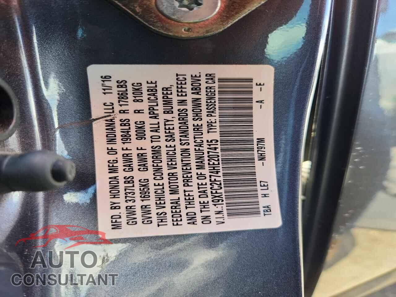 HONDA CIVIC 2017 - 19XFC2F74HE207415