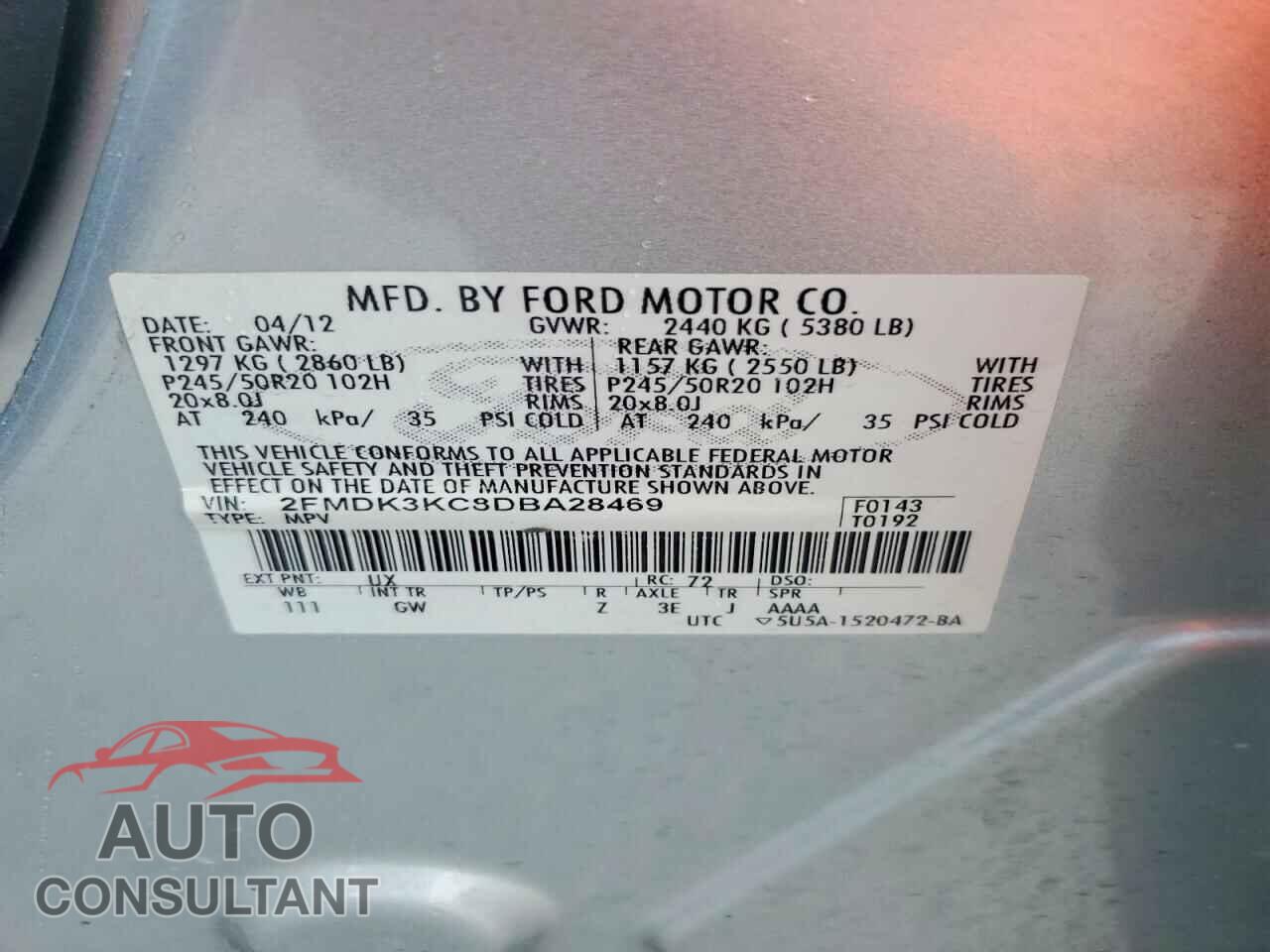 FORD EDGE 2013 - 2FMDK3KC8DBA28469