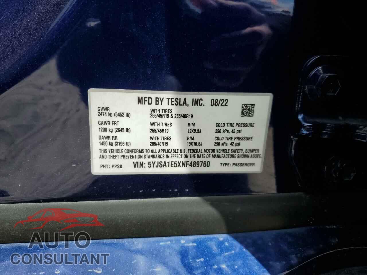 TESLA MODEL S 2022 - 5YJSA1E5XNF489760