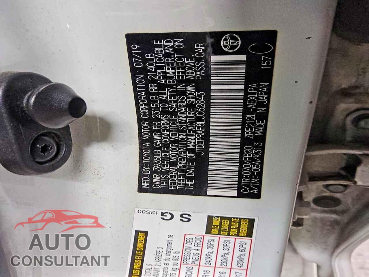 TOYOTA COROLLA 2020 - JTDEPRAE8LJ062843