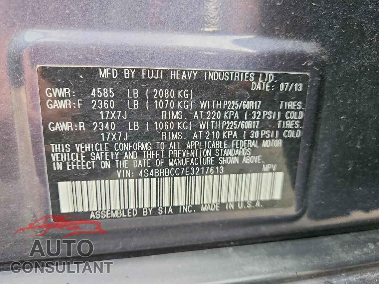 SUBARU OUTBACK 2014 - 4S4BRBCC7E3217613