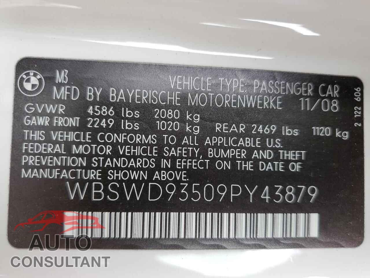 BMW M3 2009 - WBSWD93509PY43879