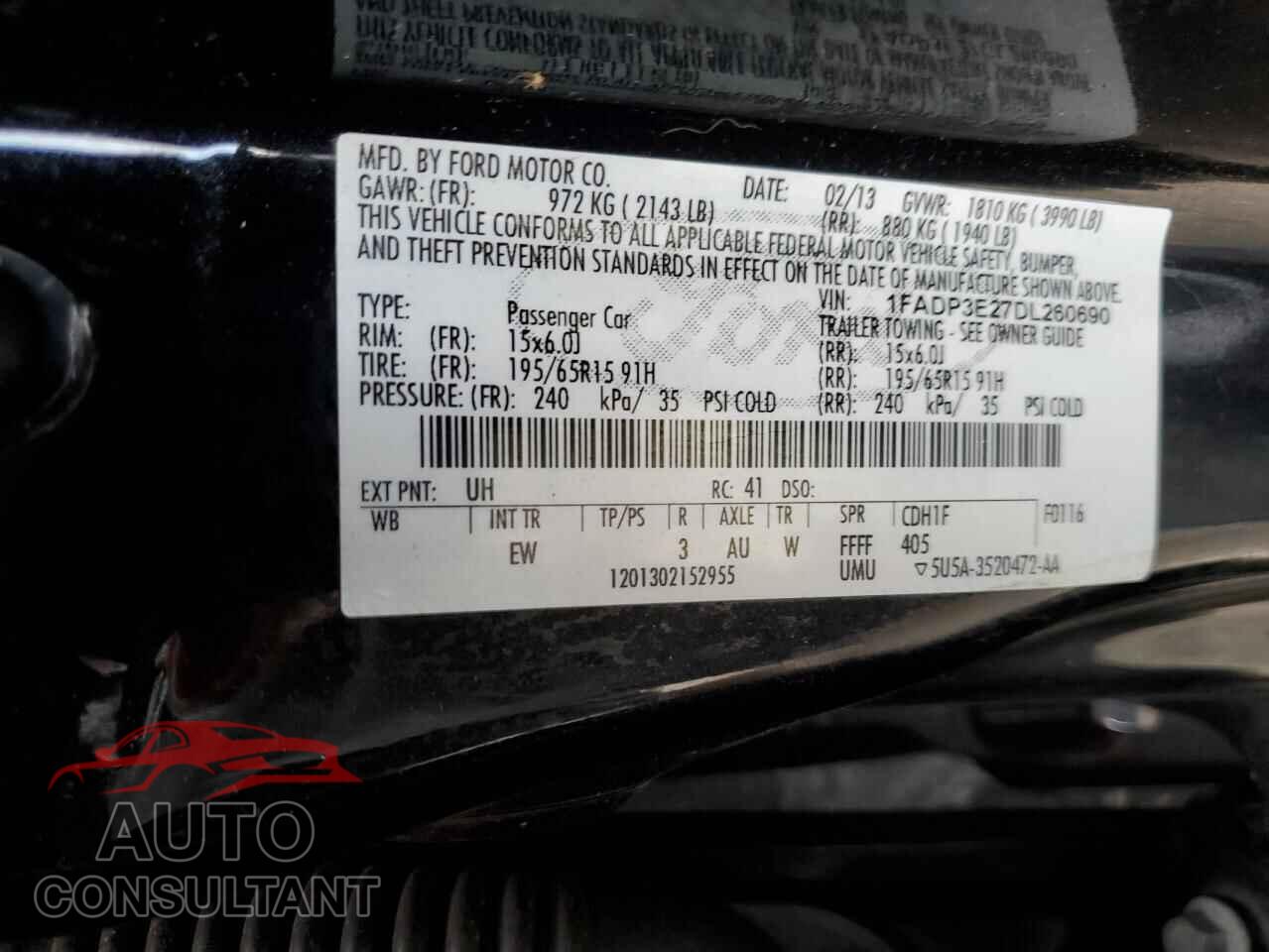 FORD FOCUS 2013 - 1FADP3E27DL260690
